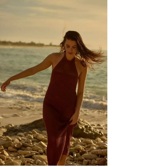 Beach Riot x Anthropologie Halter Crochet Cover-Up Dress 2x brown new with tag - Picture 3 of 6